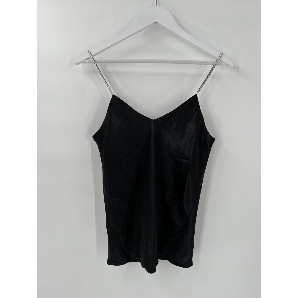Aphrodite Vintage Tank Blouse Womens Medium Black Beaded Chain Straps V Neck Y2K